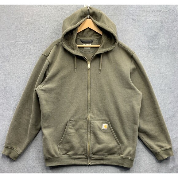 Carhartt Full Zip Fleece Hoodie Men Loose Fit Pockets Olive Green Worker Size XL - Picture 1 of 16